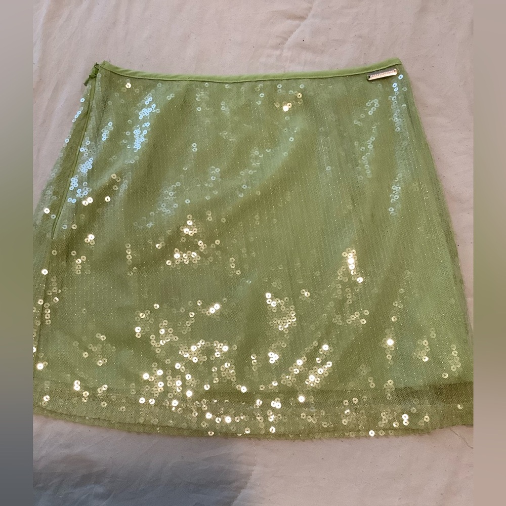 Missguided Lime Green Sequin Mini Skirt Size XS A-Line Party Y2K